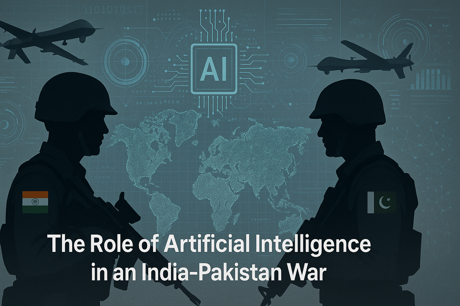 Artificial Intelligence in India-Pakistan military strategy with digital warfare elements.