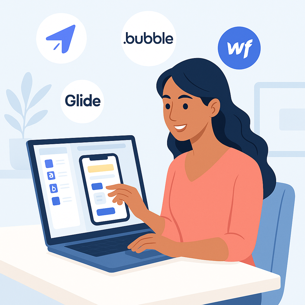 Beginner building an app using no-code tools like Glide or Bubble without any coding knowledge